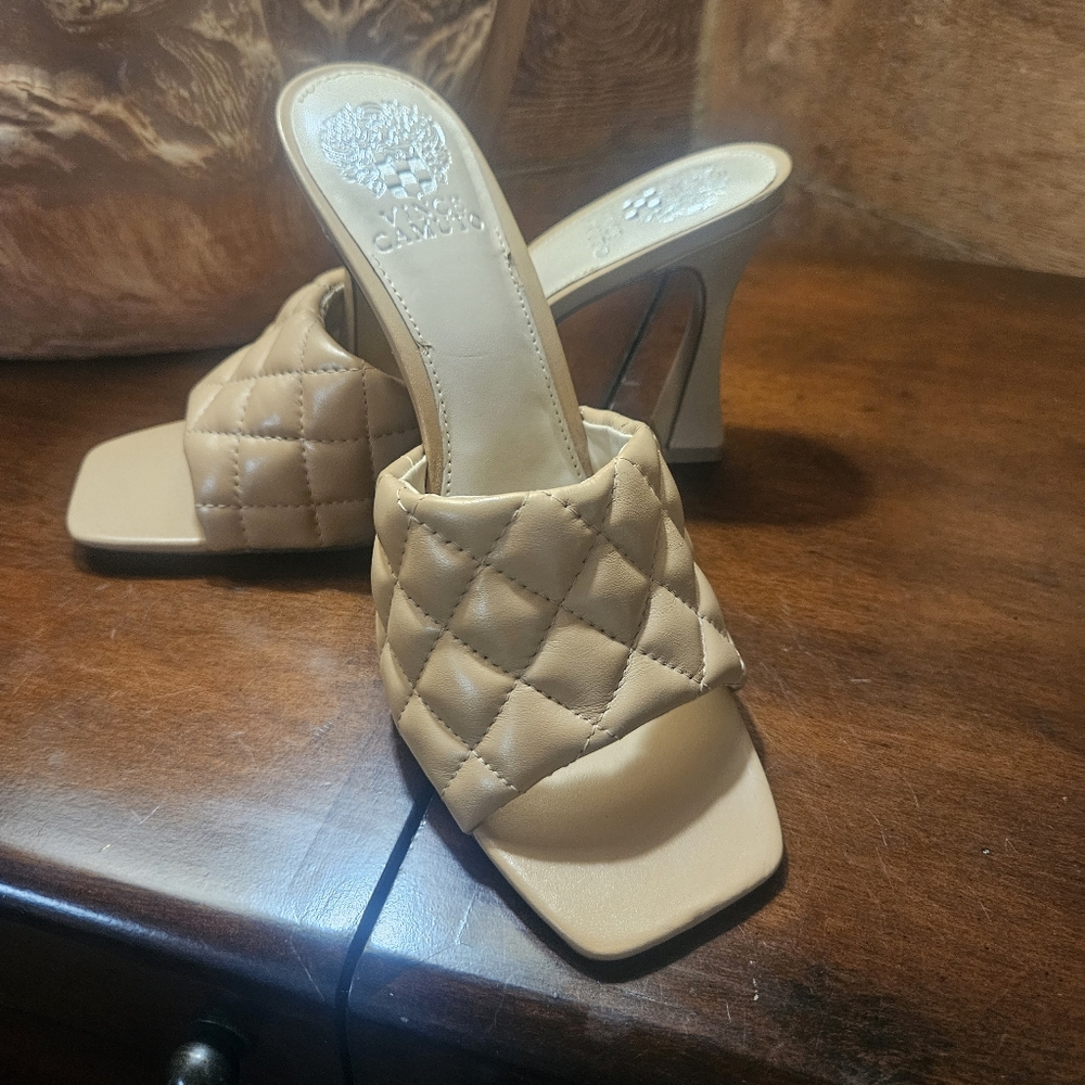 Vince Camuto Tan Quilted Heels